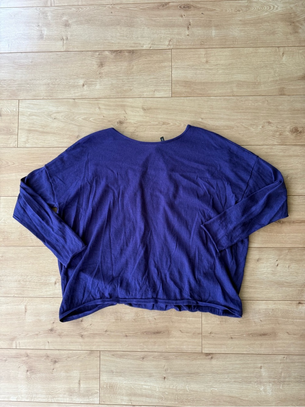 Eileen Fisher Merino Wool Blue Purple Open Back Wrap Sweater Large Cozy